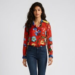 JOHNNY WAS Floral Button Down Blouse.